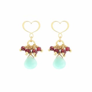 Maman Et Sophie - Orecchini Cuore - Granato - Amazzonite