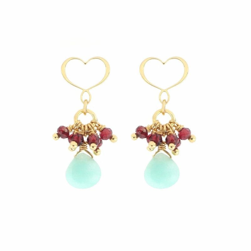 Maman Et Sophie - Orecchini Cuore - Granato - Amazzonite