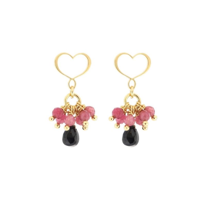 Maman Et Sophie - Orecchini Cuore Frange - Tormalina Rosa