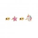 Le Bebe' - Orecchini Toys - Oro Giallo - Unicorno E Stellina