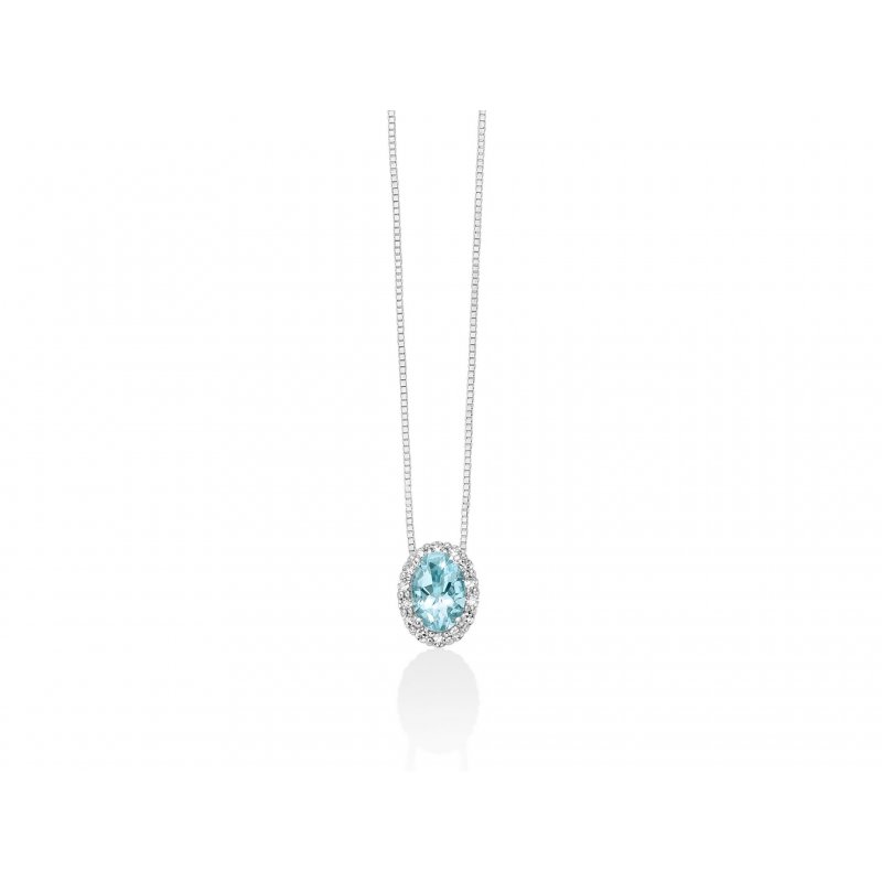 Miluna - Collana Acquamarina Ovale - Oro Bianco E Diamanti