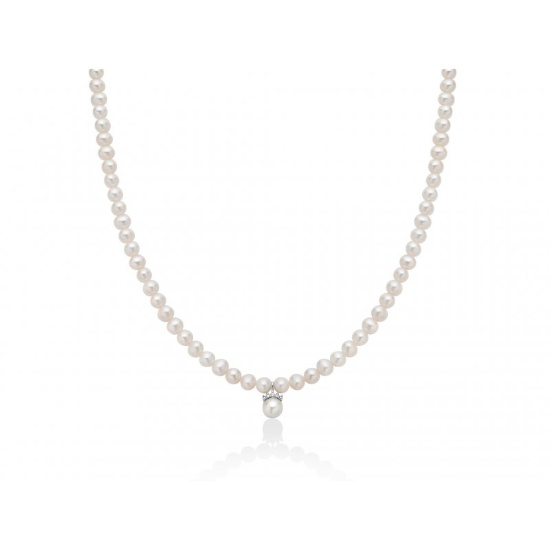 Miluna - Collana Perle Oriente - Oro Bianco E Diamanti