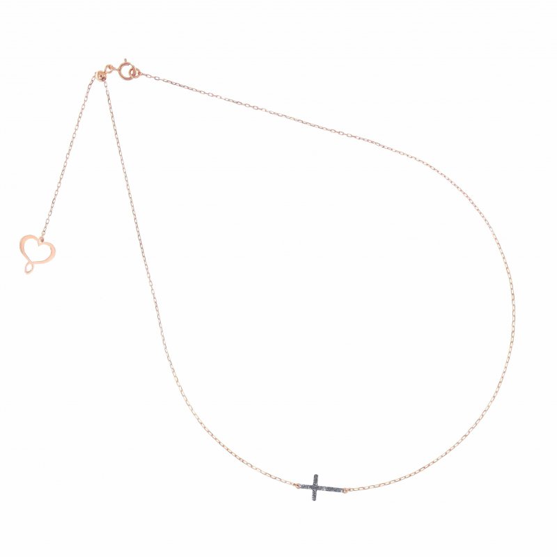 Maman Et Sophie - Girocollo Croce - Oro Rosa - Diamanti