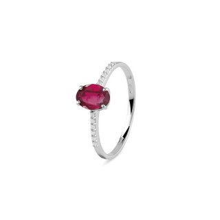 Bliss - Anello In Oro Bianco - Diamante E Rubino