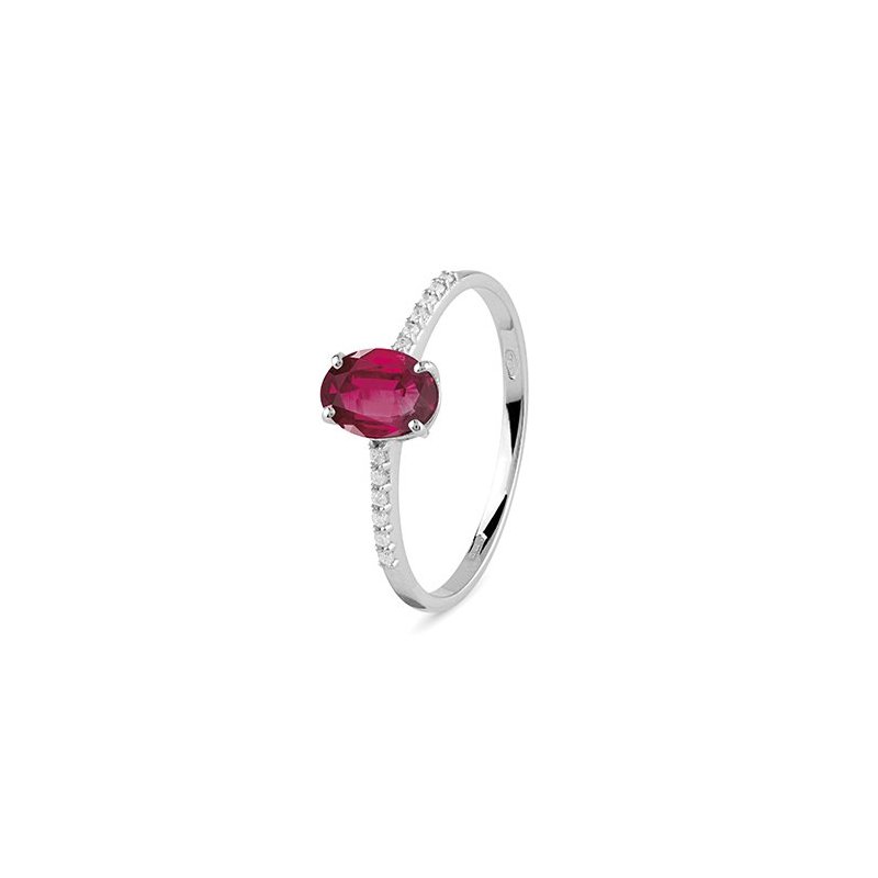 Bliss - Anello In Oro Bianco - Diamante E Rubino