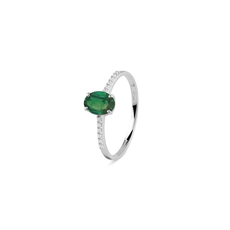 Bliss - Anello In Oro Bianco - Diamante/Smeraldo
