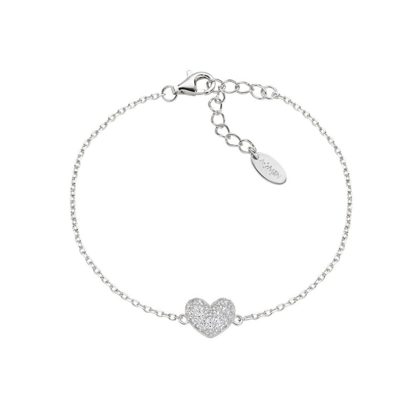 Amen - Bracciale Con Mini Cuore Pavé - Donna - Argento