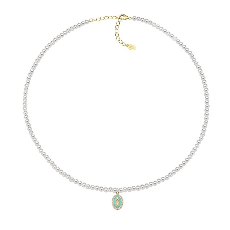 Amen - Collana Di Perle - Medaglia Miracolosa - Dorata
