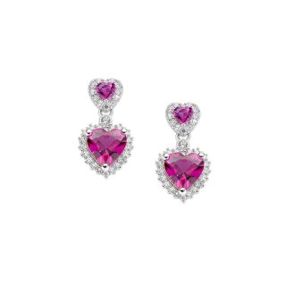 Amen - Orecchini Con Due Cuori Rossi - Argento 925 - Zirconi