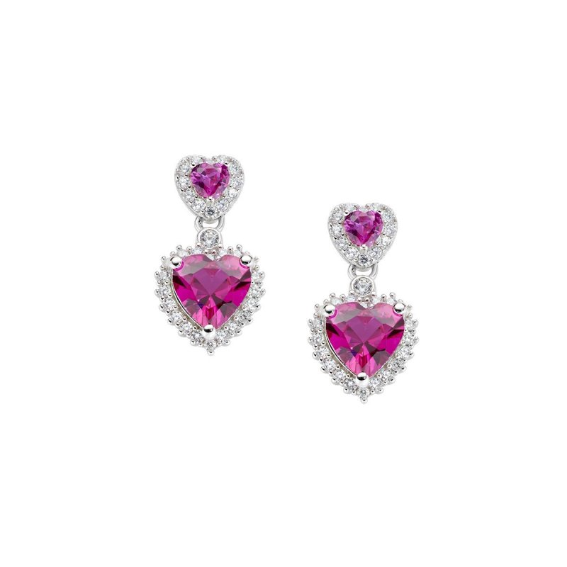 Amen - Orecchini Con Due Cuori Rossi - Argento 925 - Zirconi