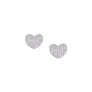 Amen - Orecchini Cuore Flat Pavé - Zirconi Bianchi - Argento