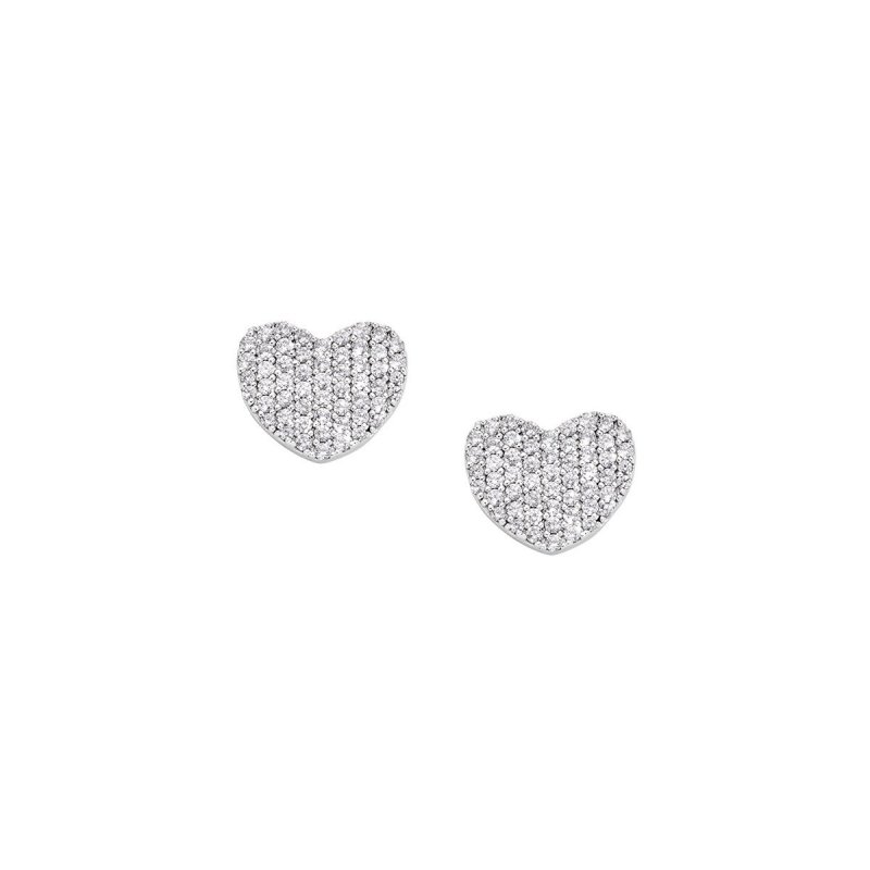 Amen - Orecchini Cuore Flat Pavé - Zirconi Bianchi - Argento