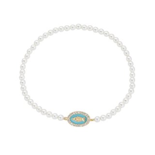 Amen - Bracciale Di Perle - Medaglia Dorata - Verde Mare