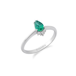Anello Oro 750‰, Diamanti E Smeraldo Goccia