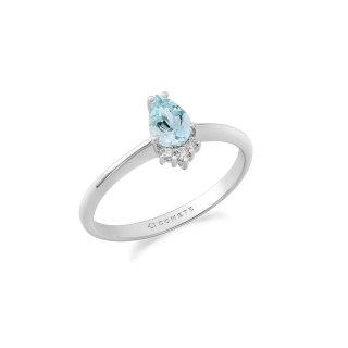 Anello Oro 750‰, Diamanti E Acquamarina Goccia