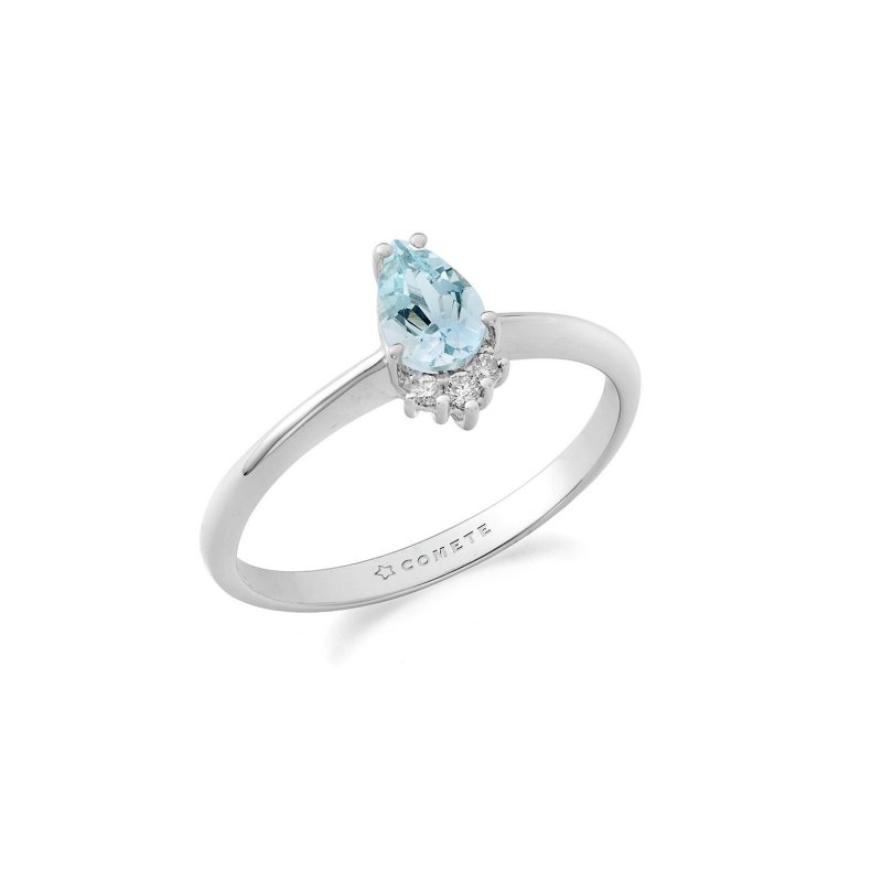 Anello Oro 750‰, Diamanti E Acquamarina Goccia