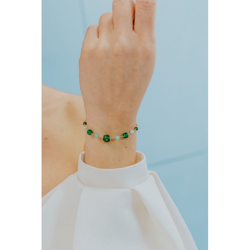 Bracciale Argento 925‰ Con Agata, Giada E Quarzo Colorati