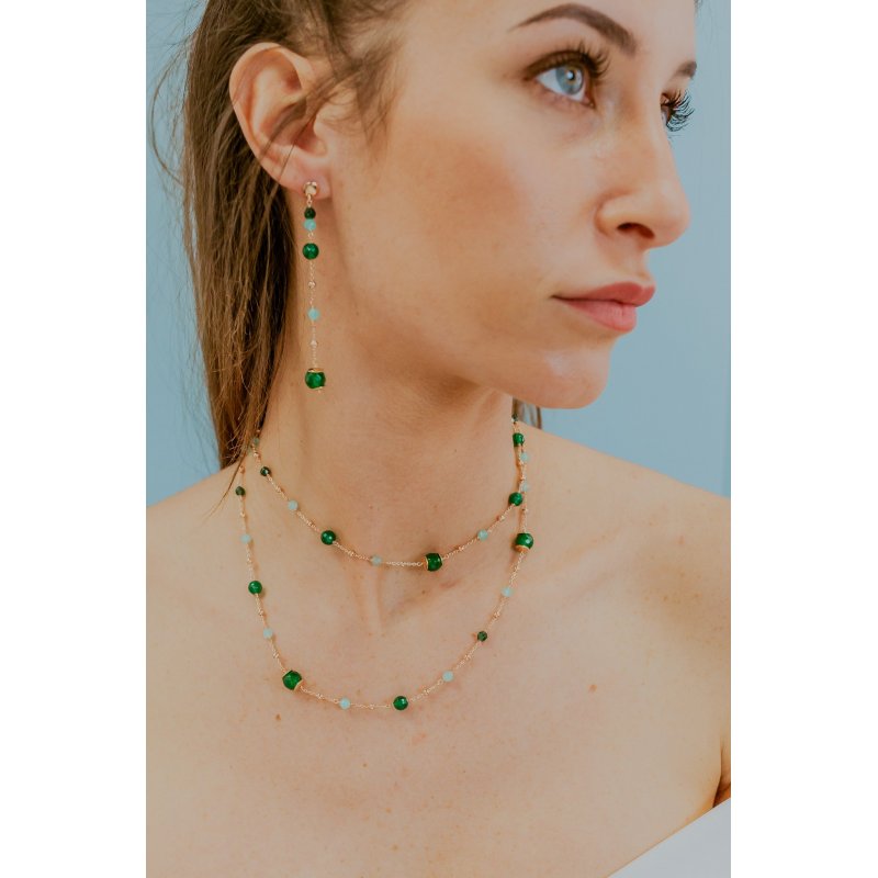 Collana Argento 925‰ Con Agata, Giada E Quarzo Colorati