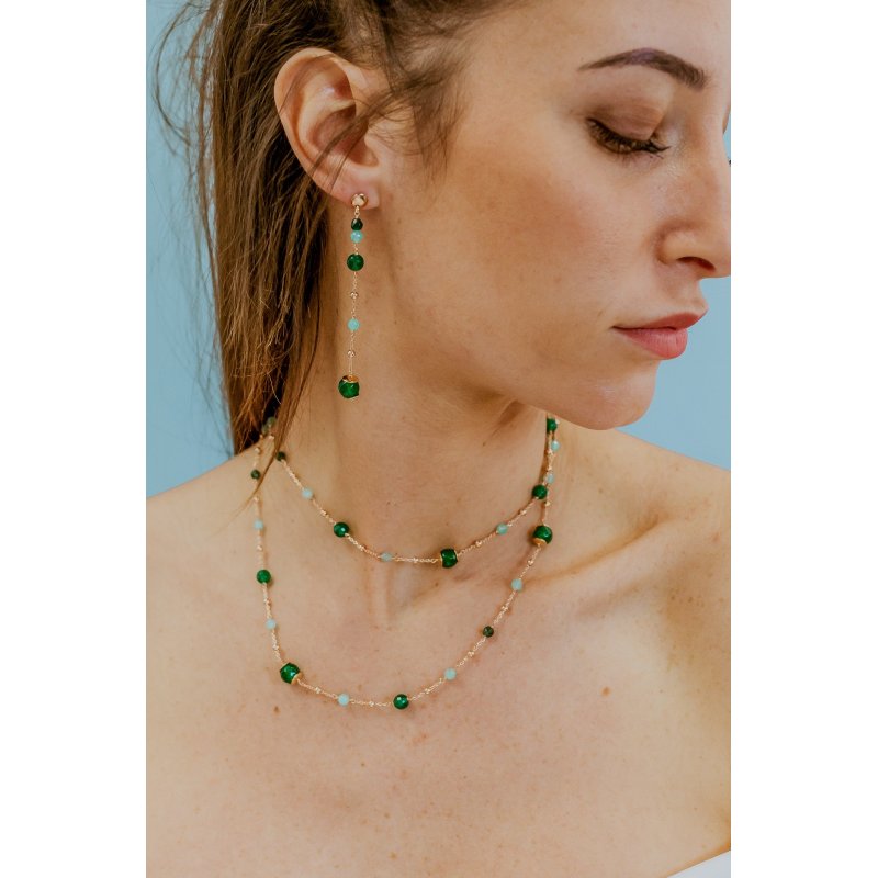 Orecchini Argento 925‰ Con Agata, Giada E Quarzo Colorati