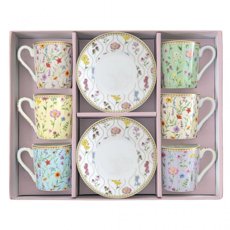 Set 6 tazzine espr.100 ml c/piattini in gift box MEADOW FLOWERS - Easy life