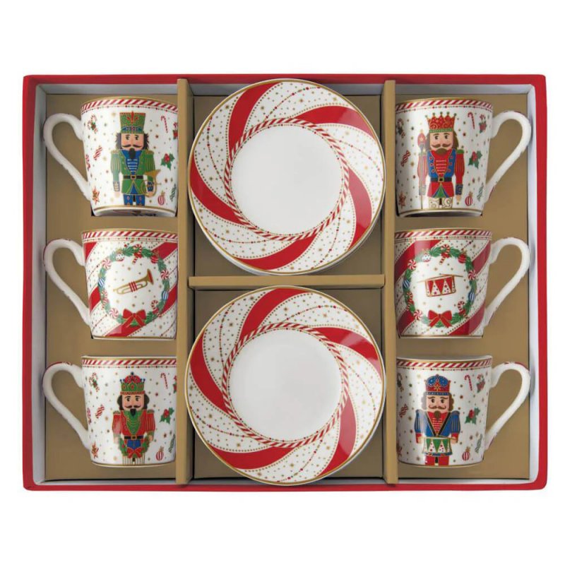 Set 6 tazzine espr.100 ml c/piattini in gift box NUTCRACKER TWIST