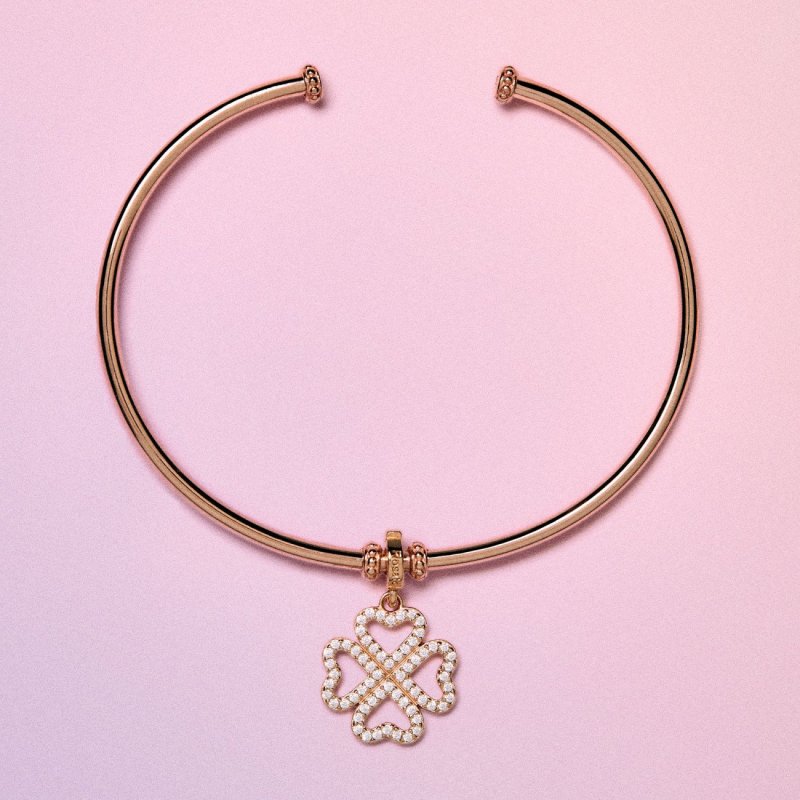 Rosato - Charm Quadrifoglio - Argento - Zirconi