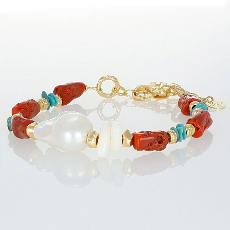 Nivy - Bracciale Con Perle Barocche - Corallo Vero