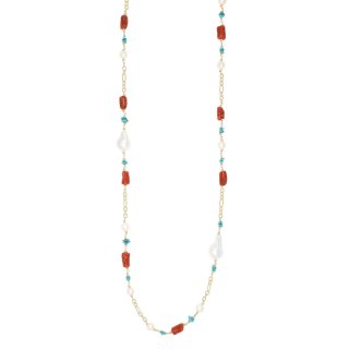 Nivy - Collana Lunga Corallo, Perle E Turchese