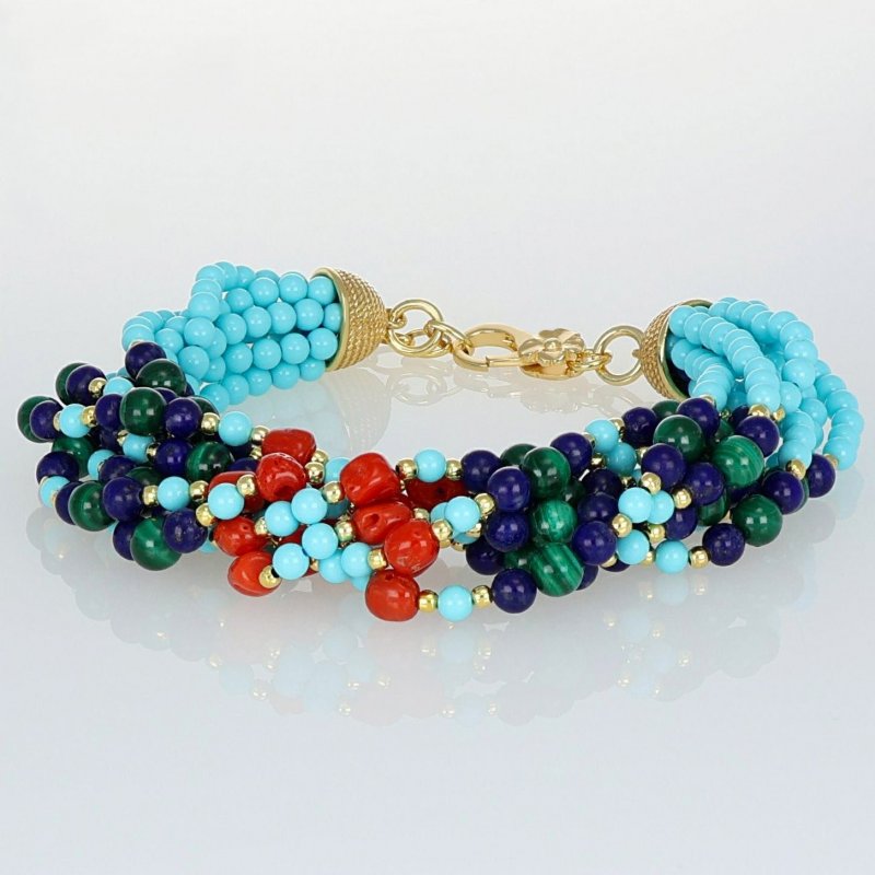 Nivy - Bracciale Multifilo - Corallo - Pietre A Perline