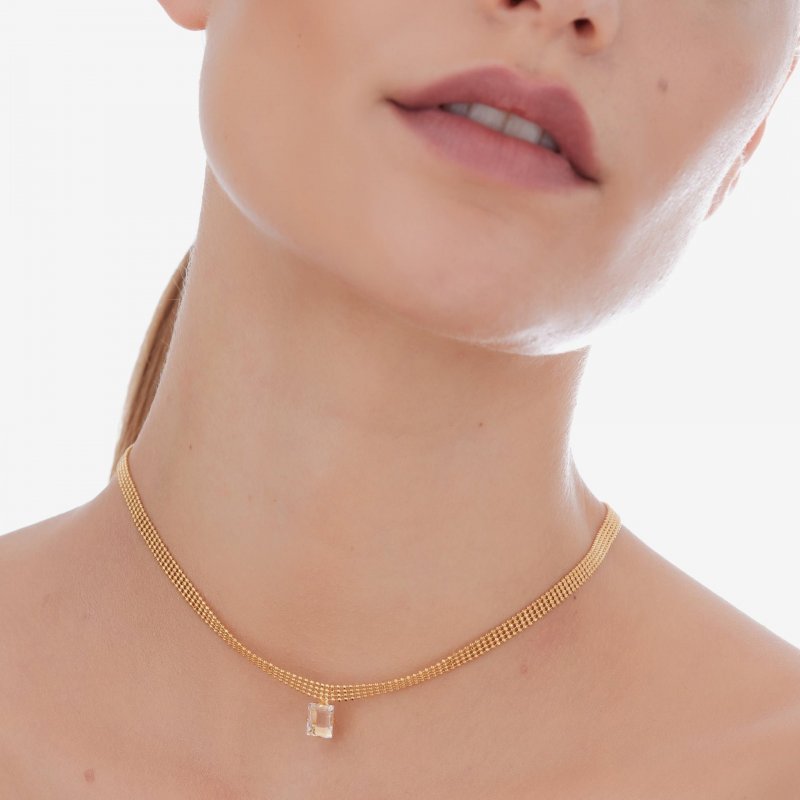 Victoria Cruz - Collana Rete - Cristallo Bianco - Argento