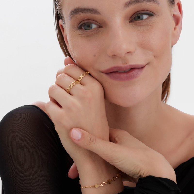 Victoria Cruz - Anello Esagonale - Argento - Placcato Oro