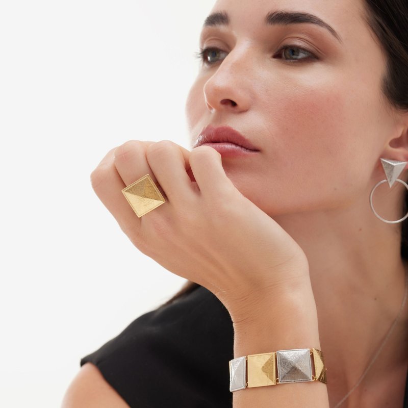 Victoria Cruz - Bracciale Quadrato - Argento - Oro E Rodio