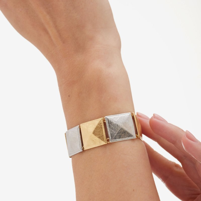 Victoria Cruz - Bracciale Quadrato - Argento - Oro E Rodio
