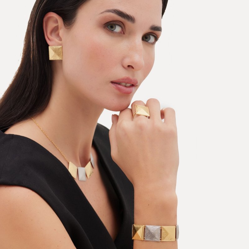 Victoria Cruz - Bracciale Quadrato - Argento - Oro E Rodio