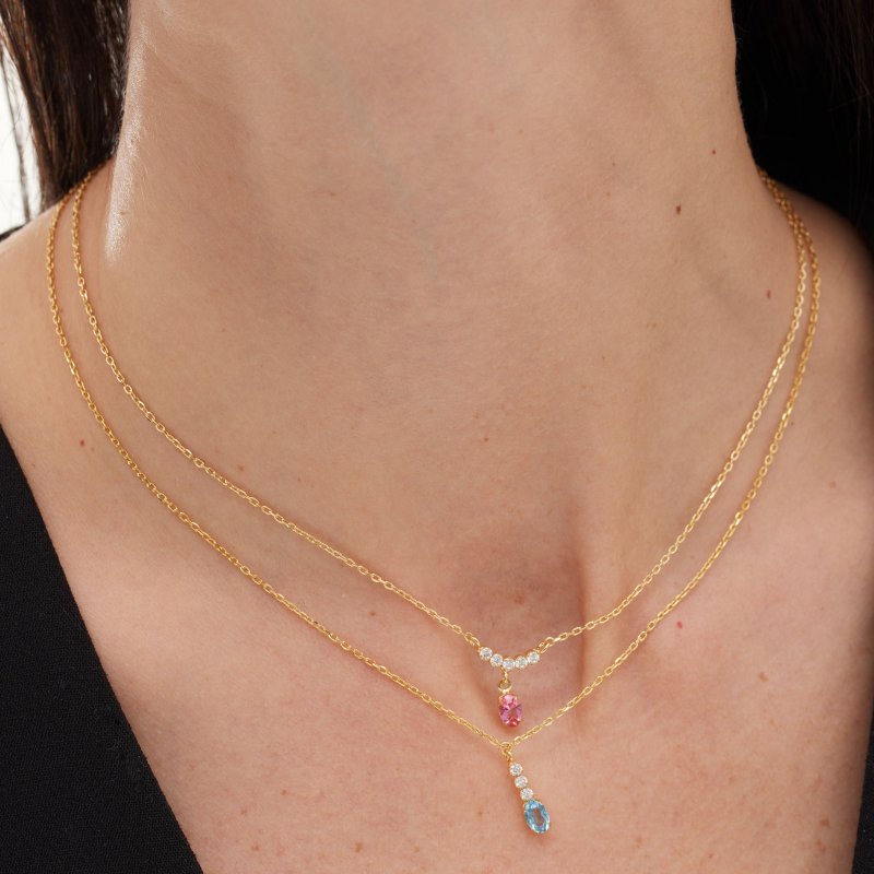 Victoria Cruz - Collana Bonjour - Cristalli Rosa - Argento