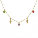 Victoria Cruz - Collana Corta Foglia - Cristallo Multicolore - Argento Placcato Oro