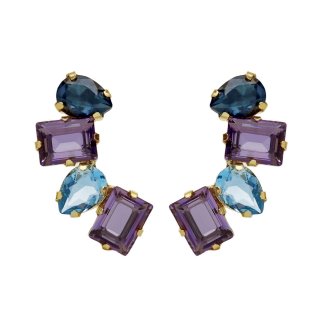 Victoria Cruz - Orecchini Corti - Vetro Viola - Argento
