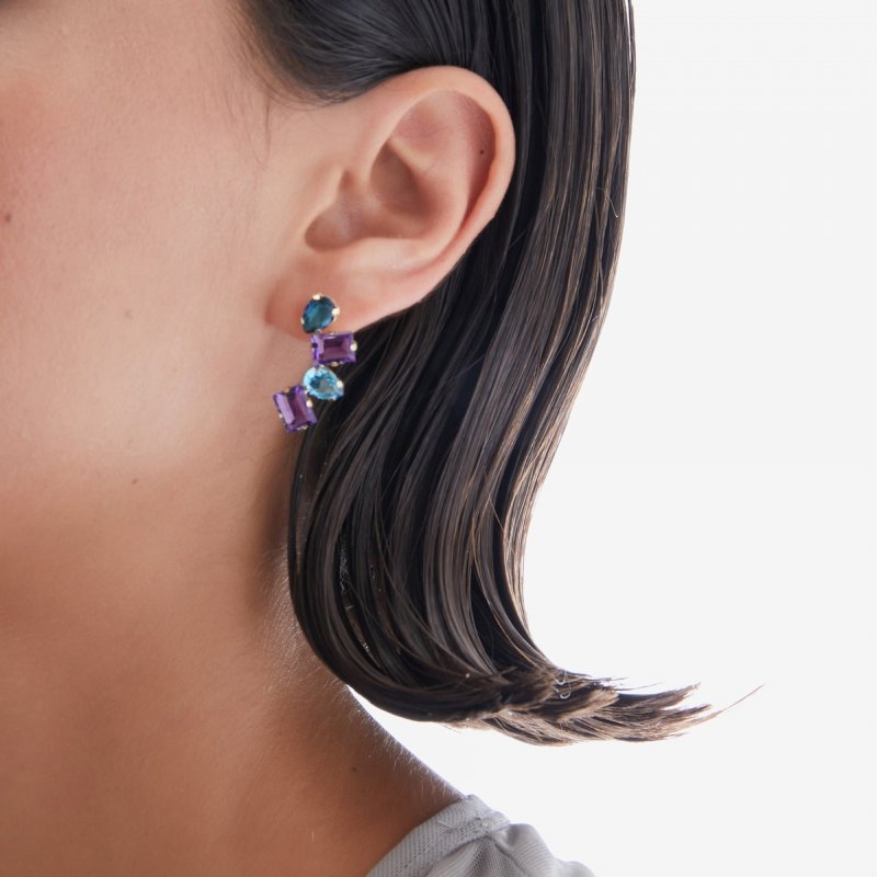 Victoria Cruz - Orecchini Corti - Vetro Viola - Argento