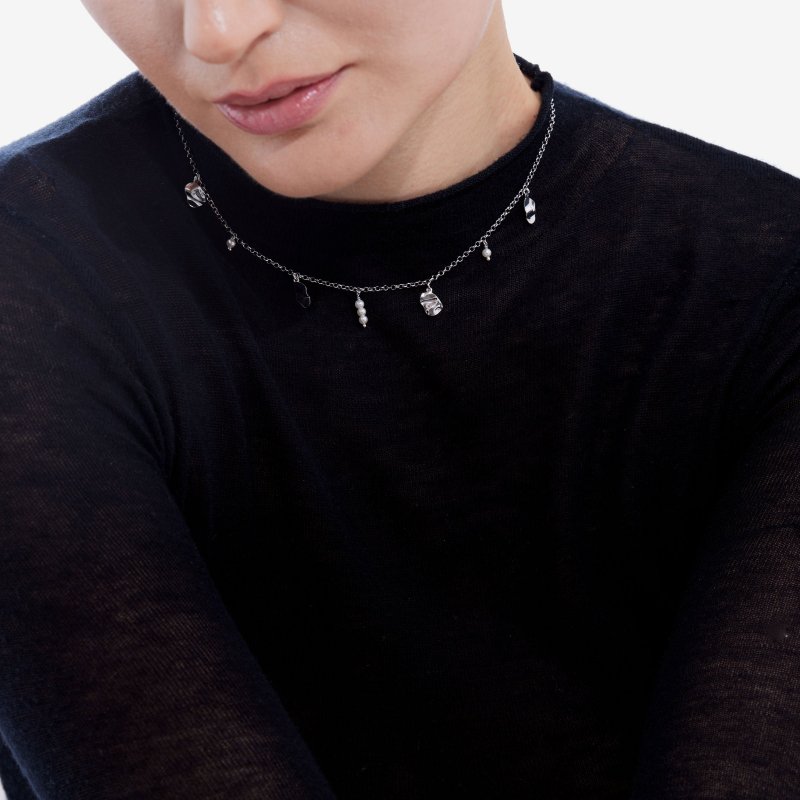 Victoria Cruz - Collana Foglia Perla - Argento