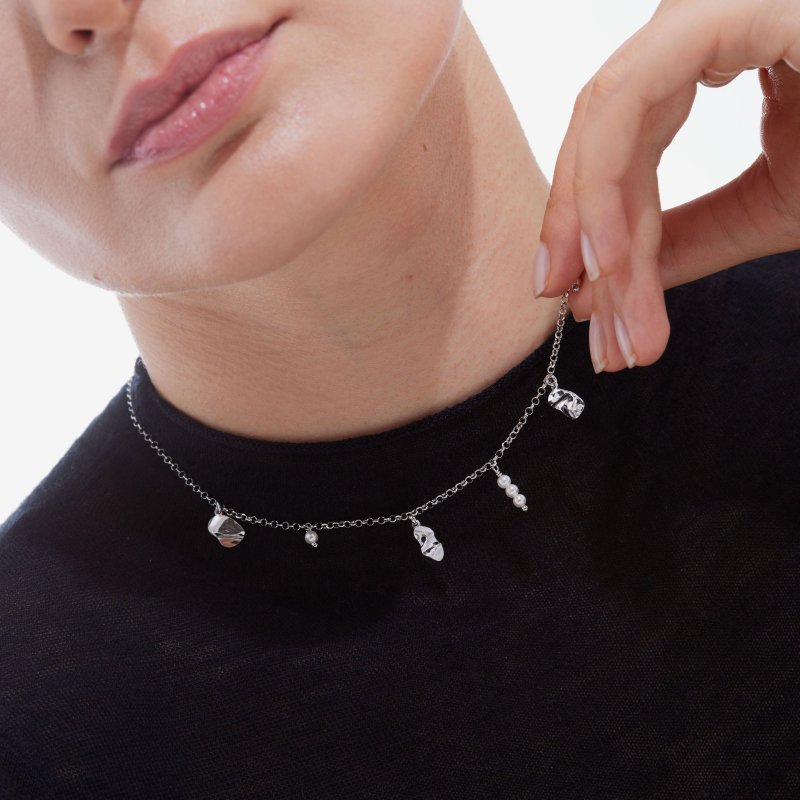 Victoria Cruz - Collana Foglia Perla - Argento