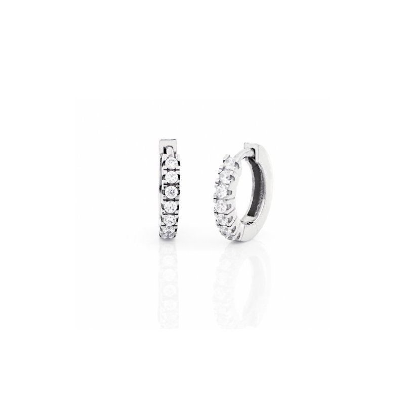 Orecchini A Cerchio Mini In Argento Bianco E Zirconi