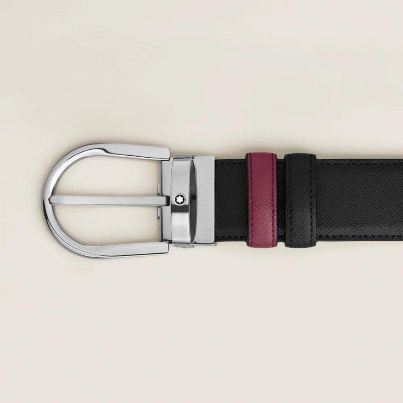 Montblanc - Cintura Reversibile 35 Mm - Pelle Nera/Cassis