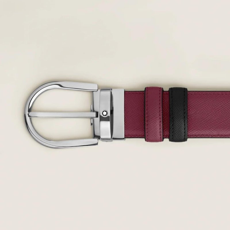 Montblanc - Cintura Reversibile 35 Mm - Pelle Nera/Cassis