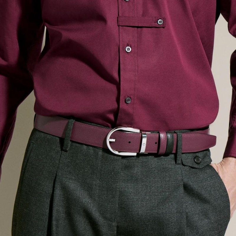 Montblanc - Cintura Reversibile 35 Mm - Pelle Nera/Cassis
