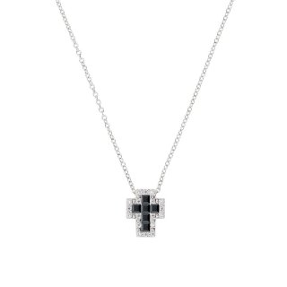 Amen - Collana Mini Doppia Croce - Zirconi Bianchi E Neri