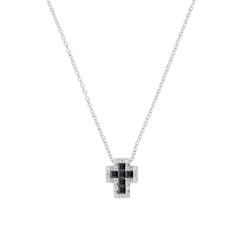 Amen - Collana Mini Doppia Croce - Zirconi Bianchi E Neri