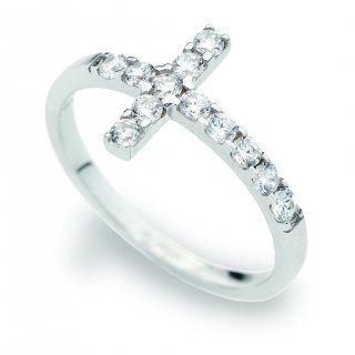 Amen - Anello Croce Con Zirconi - Donna - Argento