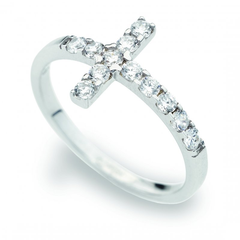 Amen - Anello Croce Con Zirconi - Donna - Argento