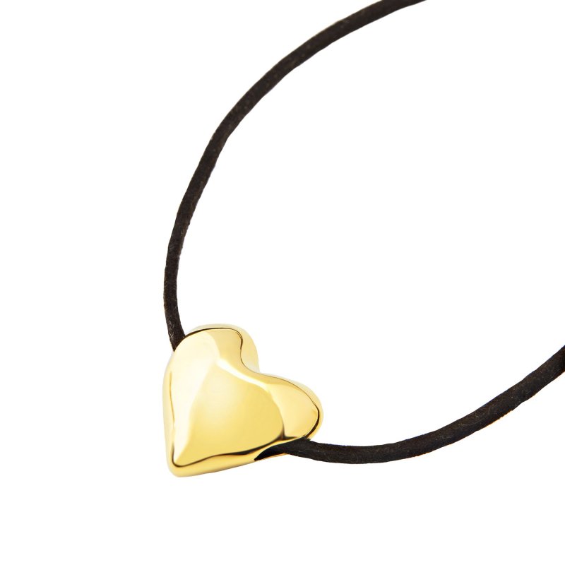 Breil - Choker Big Heart - Acciaio Dorato - Camoscio Nero