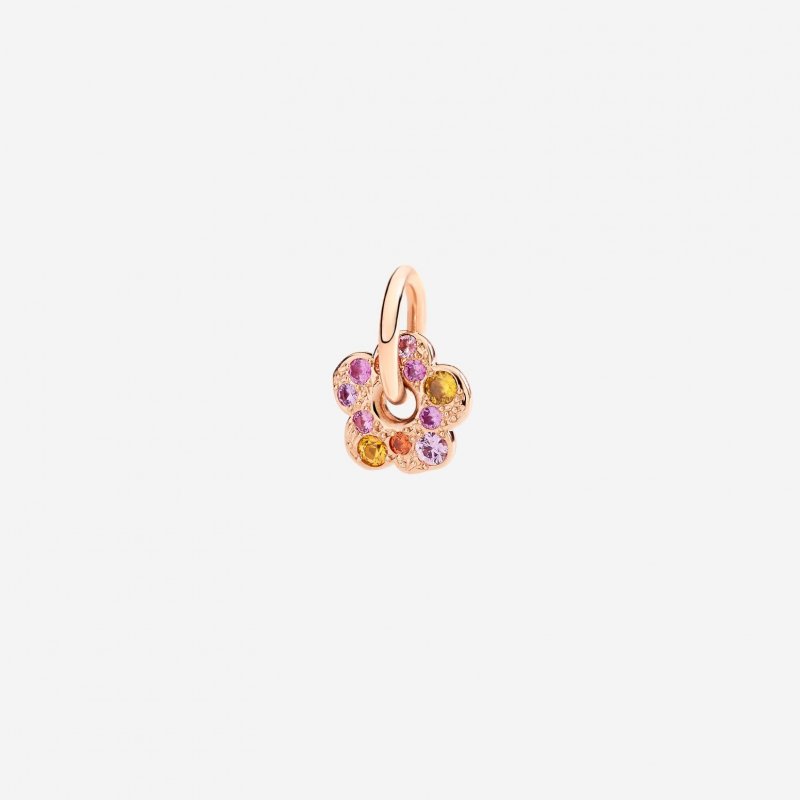Dodo - Ciondolo Fiore Oro Rosa - Zaffiri Rosa - Zaffiri Arancio